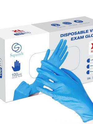 squish Disposable Gloves, Blue 4 mil Vinyl Synmax Blend Exam Gloves Non Sterile, Powder Free, Latex Free - Cleaning Supplies, Kitchen and Food Safe(Pack of 100) (Blue Medium) ﻿