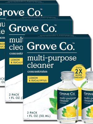 Grove Co. Multi-Purpose Cleaner, Refill Concentrate (6 x 1 Fl Oz) Plant-based Household Cleaning Supplies, Ammonia & Chlorine Free, No Plastic Waste, Lavender Blossom & Thyme, Total 3 x 2 Pack Refills